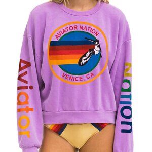 Purple Aviator Nation Relaxed Crew Sweatshirt-- Neon Purple, Size Large